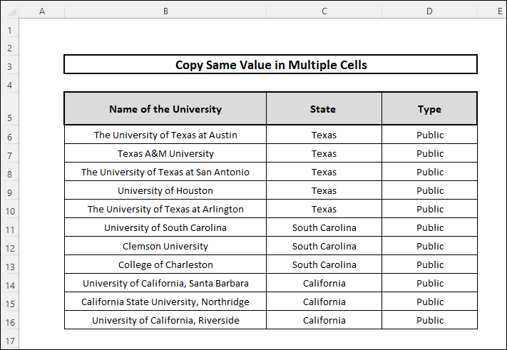 how to copy same value in multiple cells in excel by built in commands