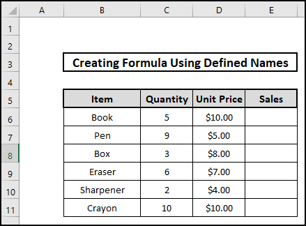 How to Create a Formula Using Defined Names in Excel