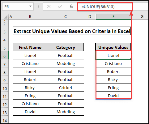 Use of basic UNIQUE functions to extract unique values based on criteria.