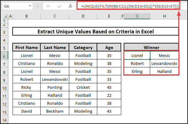 UNIQUE, FILTER, AND logic to extract unique values 