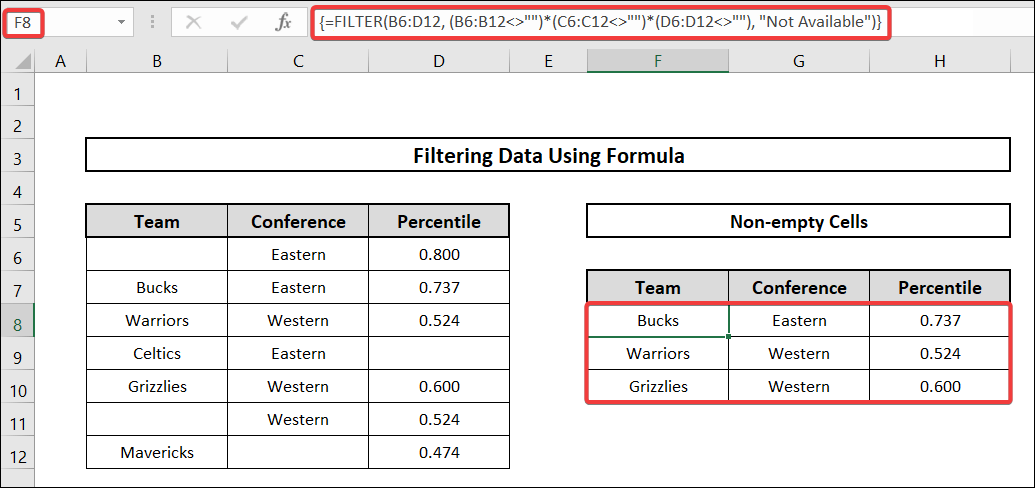 how to filter non-empty cells in excel