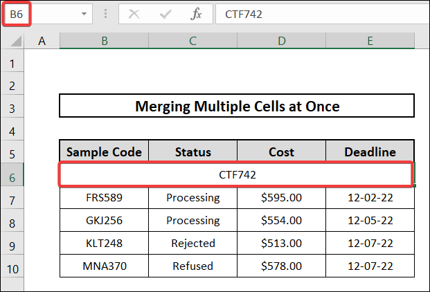 how to merge multiple cells at once applying merge & center in excel