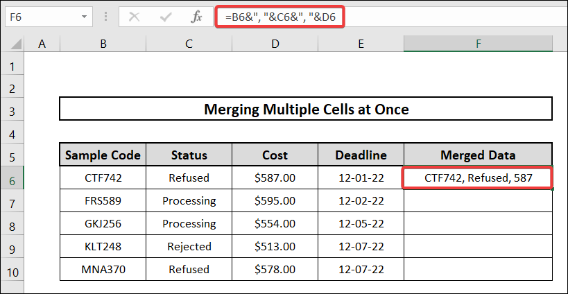 how to merge multiple cells at once using ampersand operator in excel