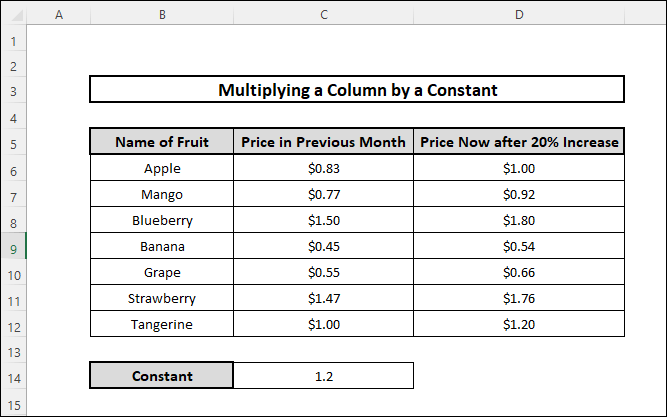 multiply a column in excel by a constant using Paste Special command