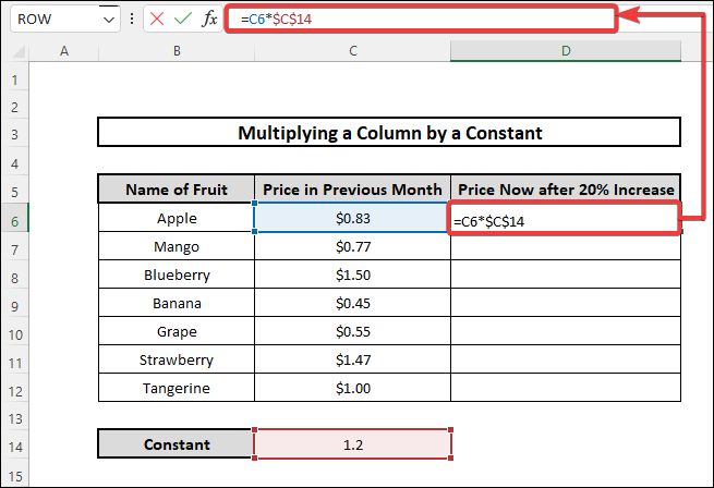 multiply a column in excel by a constant using absolute cell reference