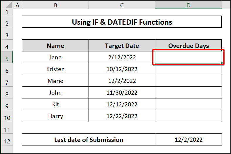 IF & DATEDIF-Calculate overdue days in excel