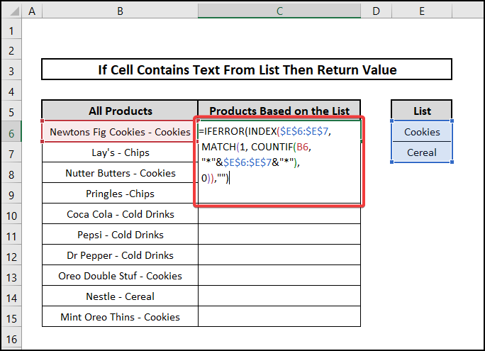 if cell contains text from list then return value IFERROR INDEX MATCH COUNTIF