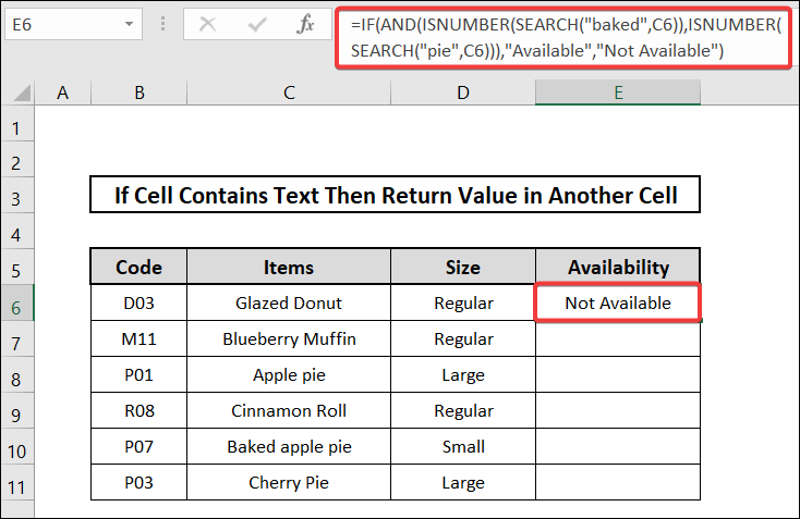 if cell contains text then return value in another cell using IF and AND functions