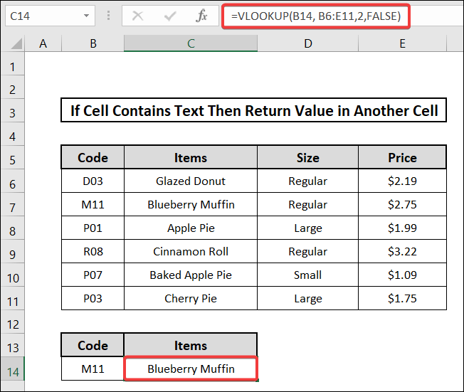 if cell contains text then return value in another cell employing VLOOKUP function