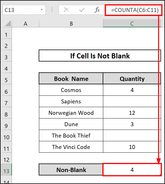Count If a Cell Is Not Blank in Excel Applying COUNTA Function