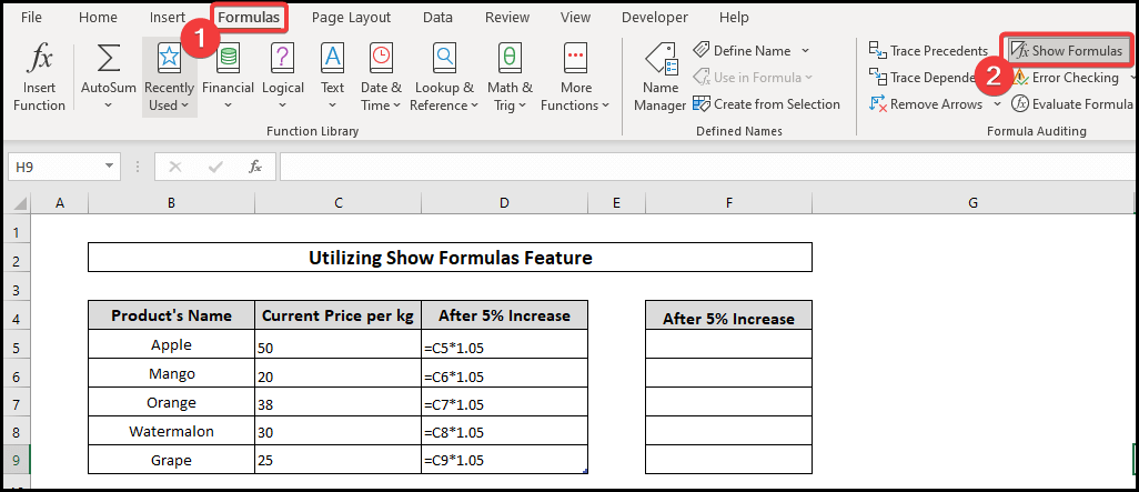 using show formulas