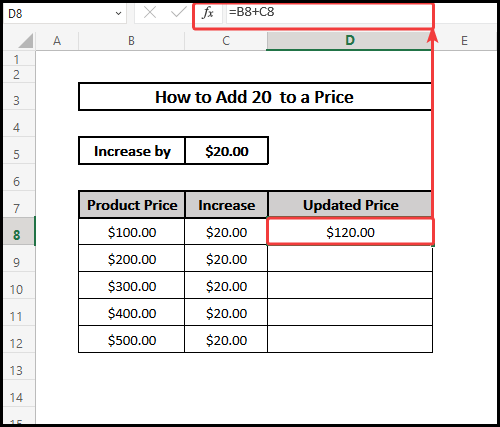 Updating price by adding 2 cells