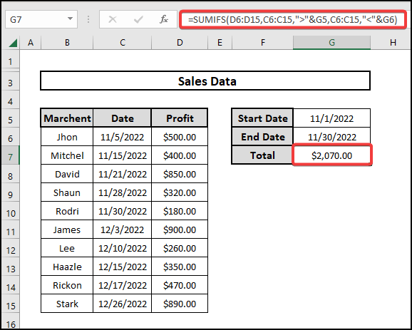 SUMIFS multiple between two date with criteria.