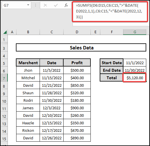 applying SUMIFS multiple date criteria for a specific year