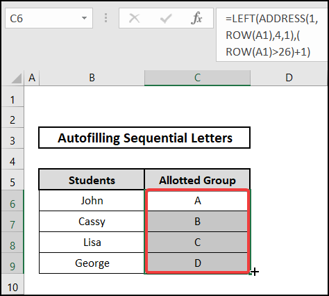 Implementing LEFT function for auto-filling sequential letters in Excel