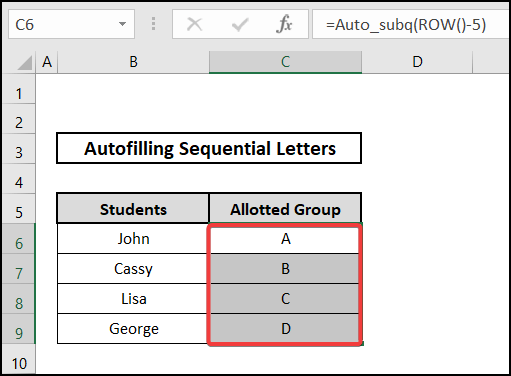 Employing VBA Macro code for auto-filling sequential letters in excel
