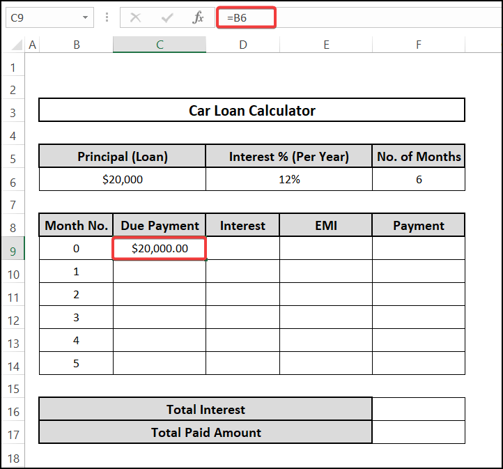Organizing table to create a car loan calculator
