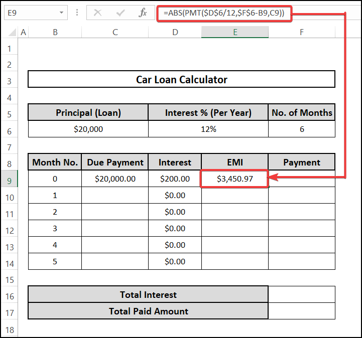 EMI calculation for car loan calculator in excel sheet