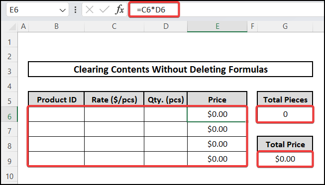 Using Go To Special option to clear contents in Excel without deleting formulas