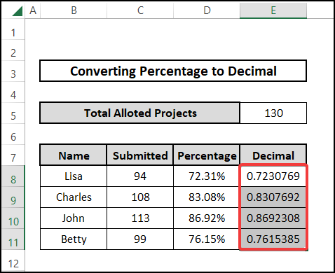 Format change to convert percentage values to decimal values