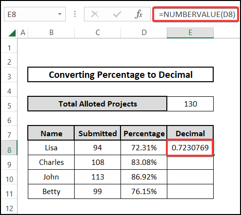 Applying NUMBERVALUE function to convert percentage to decimal