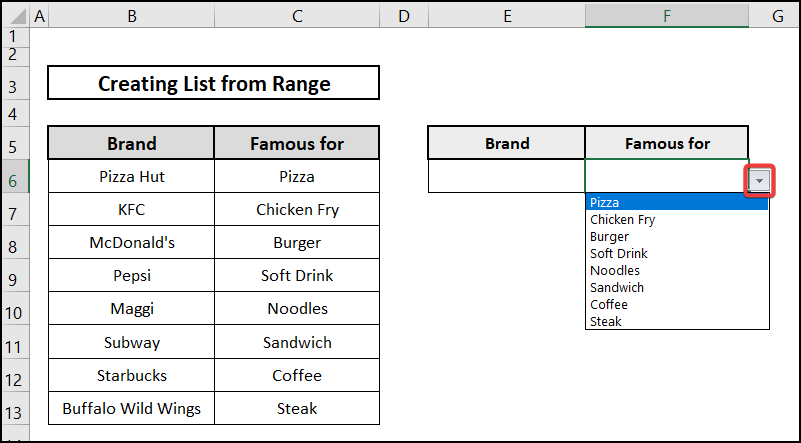 result to Excel Create list from range