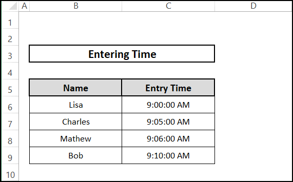 Create a dataset to enter time in excel