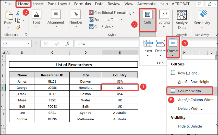 Using Cell Format to Excel Column Width in mm