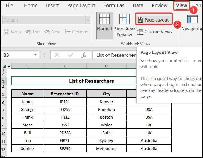 Page Layout option to Excel Column Width in mm