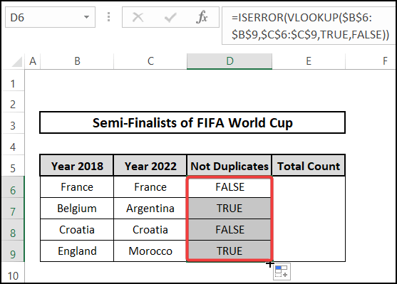 Applying VLOOKUP function to count duplicates in two columns in excel