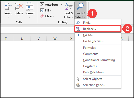 Find and replace using Find and replace tool in Excel