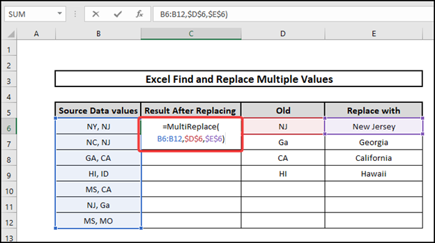  excel find and replace multiple values Using Custom Function Lambda