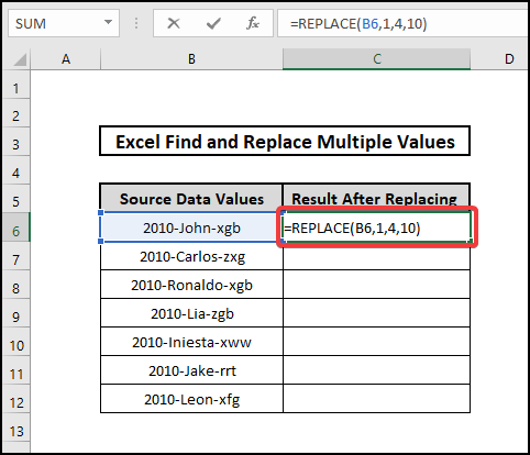  excel find and replace multiple values using replace Function