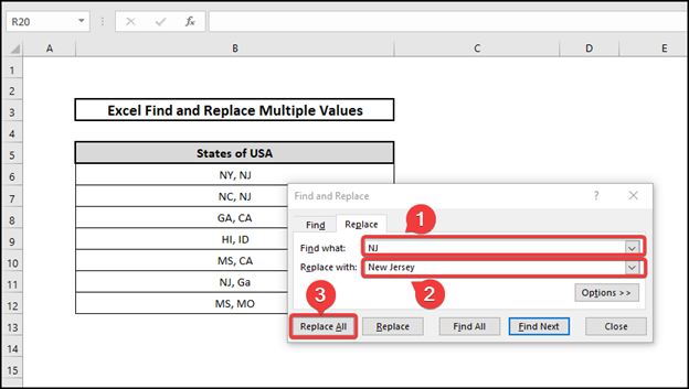  excel find and replace multiple values using find and replace tool