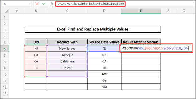  excel find and replace multiple values using Xlookup function