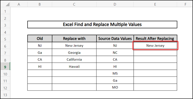  excel find and replace multiple values Xlookup results