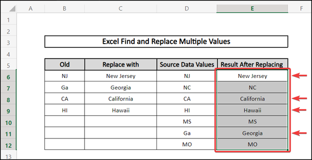  excel find and replace multiple values Xlookup function all results
