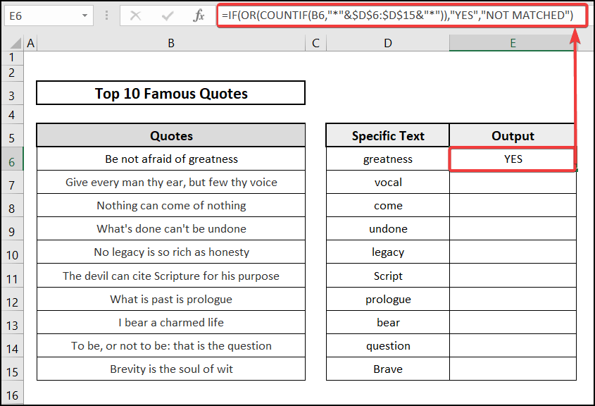 Using IF, OR and COUNTIF functions to match the specific text