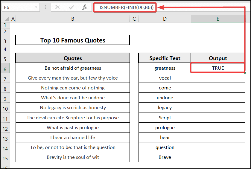 Using ISNUMBER function in Excel to check if range of cells contains specific text