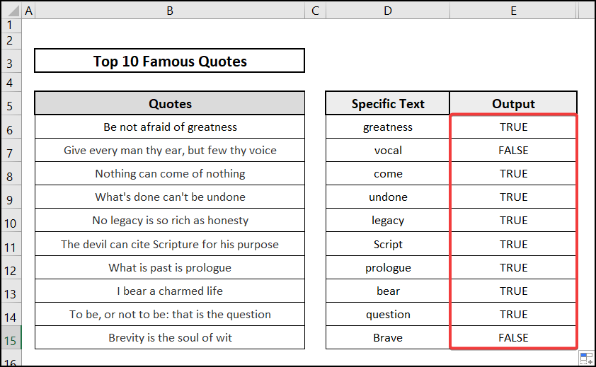 result of ISNUMBER to check in Excel if range of cells contains specific text