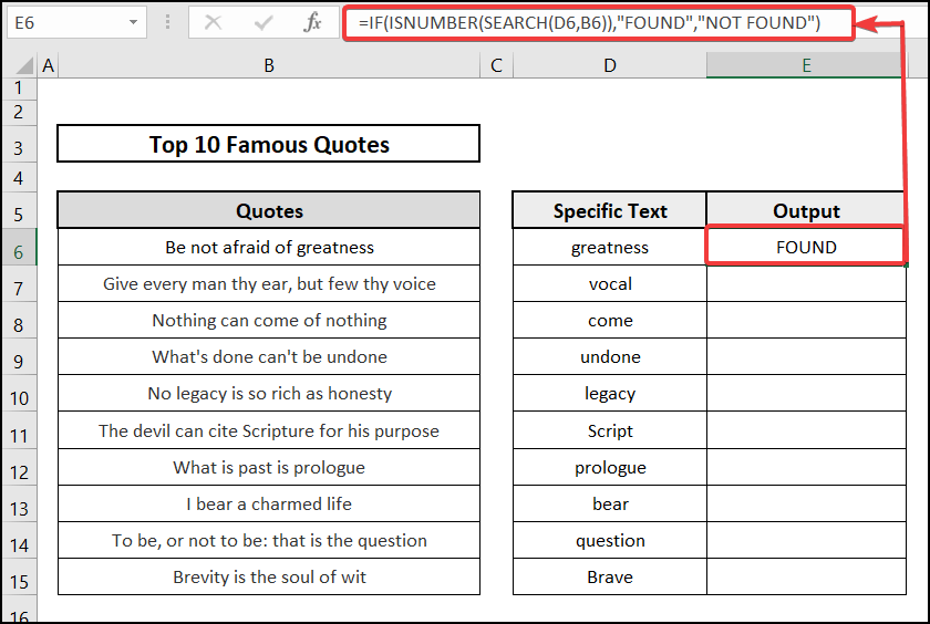 IF and ISNUMBER functions in Excel to check if range of cells contains specific text