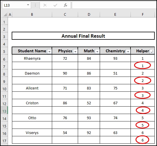 Using helper column to insert blank rows after every nth row.