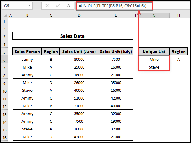 Populate unique list from table Based on Cell Value in Excel