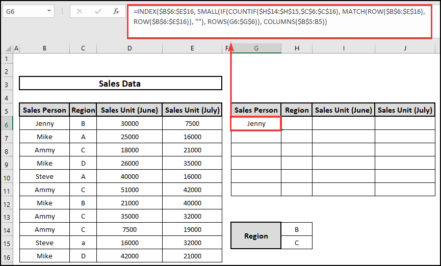 USe of INDEX, COUNTIF, MATCH functions to populate list based on cell value.