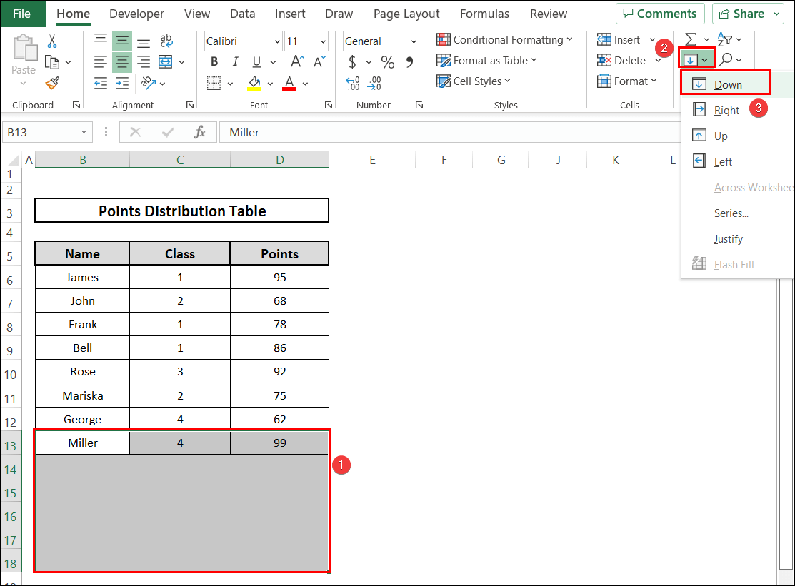 Using the Fill Down feature to repeat rows a specified number of times in Excel