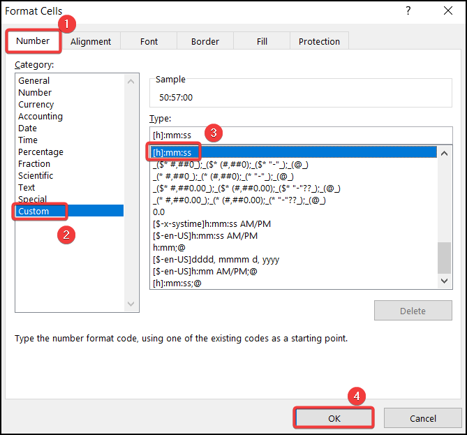 Format cell dialogue box