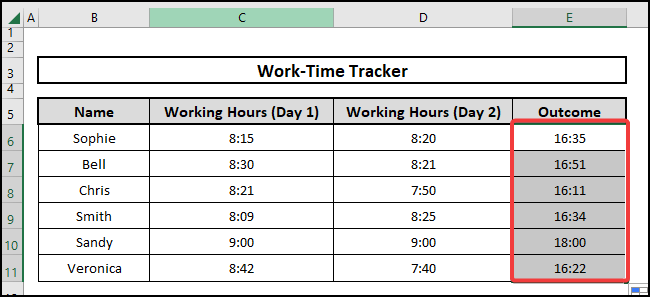Result of Using the SUM function to solve the problem of Excel SUM time not working
