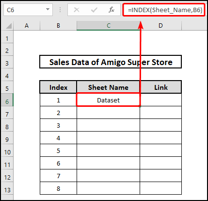 INDEX function to call Sheet names with a dynamic formula.