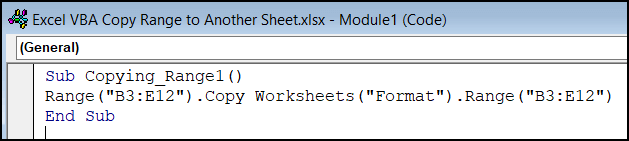 VBA code (Copying range) of Excel VBA copy range to another sheet
