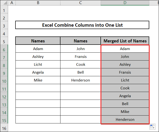 Utilizing INDEX, INT, COLUMNS, MOD and ROW Functions to Excel Combine Columns into One List